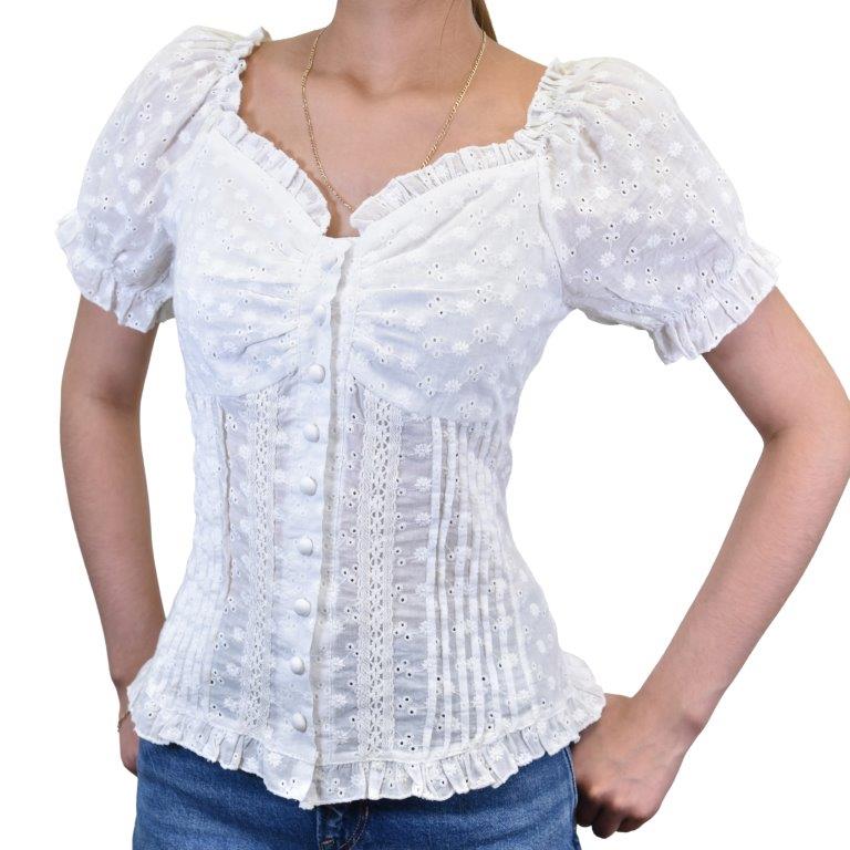 Women's CH White "Floral Eyelet" Short Sleeve Blouse from Cowboy Hardware