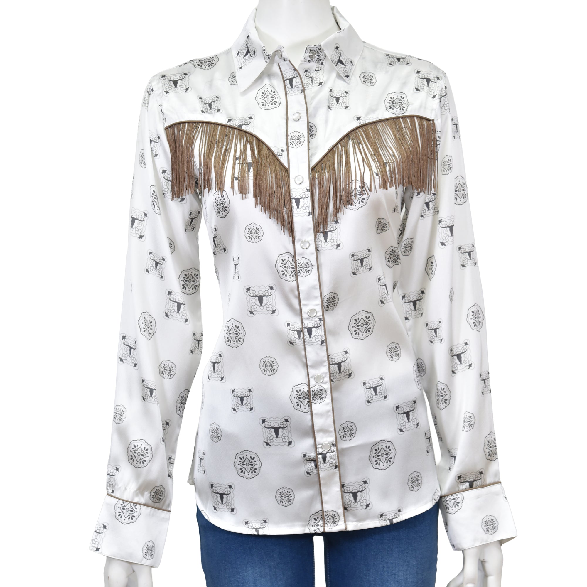 Women's CH White "Fringe Concho" Long Sleeve Western Shirt from Cowboy Hardware
