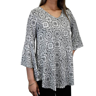 Women's CH White "Vine Bandana" 3/4 Sleeve Blouse from Cowboy Hardware