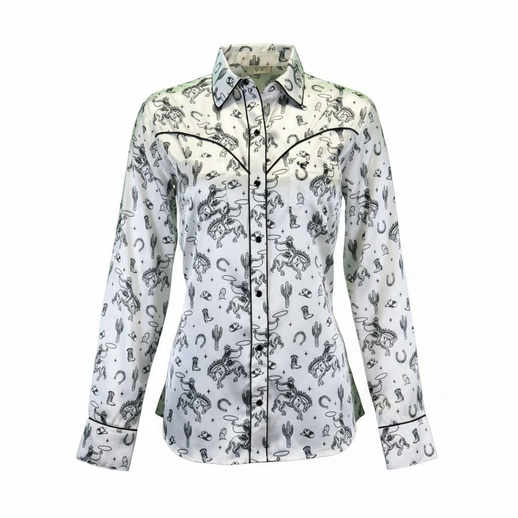 Women's CH "Buck N Boots" Black Long Sleeve Western Shirt from Cowboy Hardware