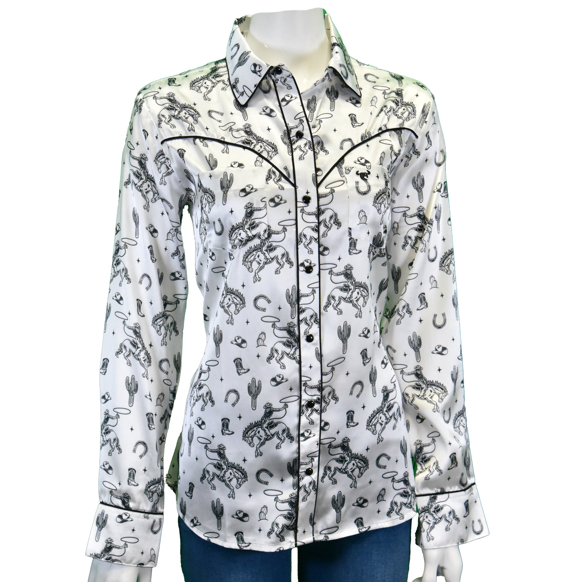 Women's CH "Buck N Boots" Black Long Sleeve Western Shirt from Cowboy Hardware