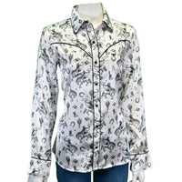 Women's CH "Buck N Boots" Black Long Sleeve Western Shirt from Cowboy Hardware