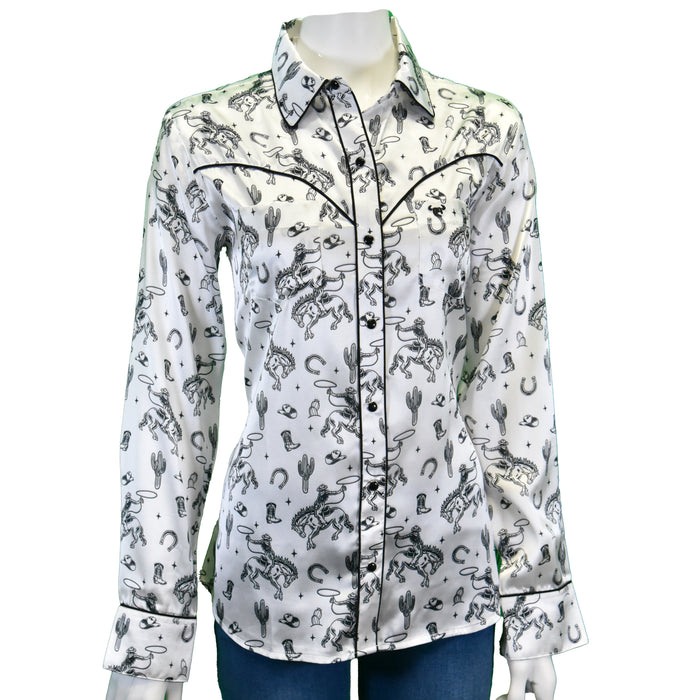 Women's CH "Buck N Boots" Black Long Sleeve Western Shirt from Cowboy Hardware