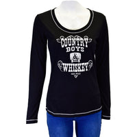 Women's CH "Country Boys & Whiskey" Black Long Sleeve Blouse from Cowboy Hardware
