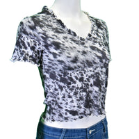 Women's CH "Cowhide V-Neck" Black Short Sleeve Blouse from Cowboy Hardware