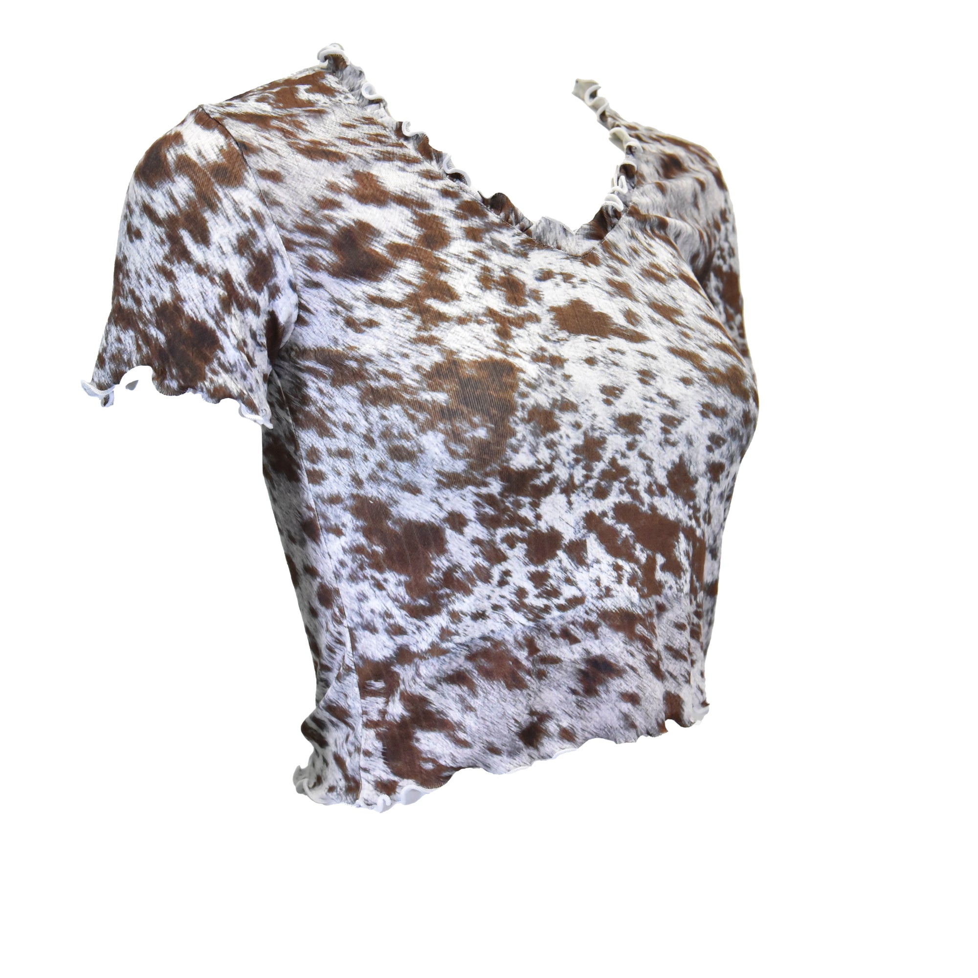 Women's CH "Cowhide V-Neck" Brown Short Sleeve Blouse from Cowboy Hardware