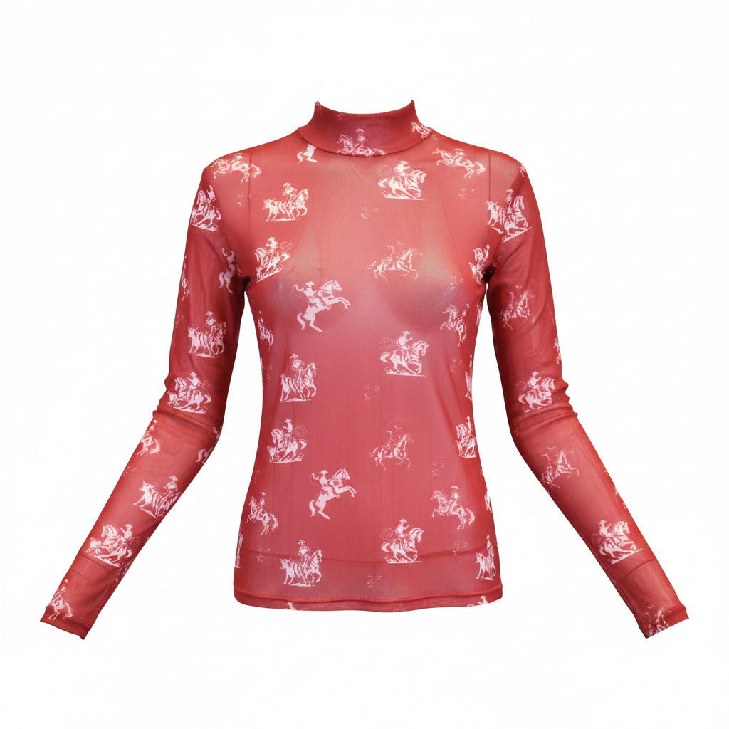 Women's CH "Desert Bronc" Red Long Sleeve Blouse from Cowboy Hardware