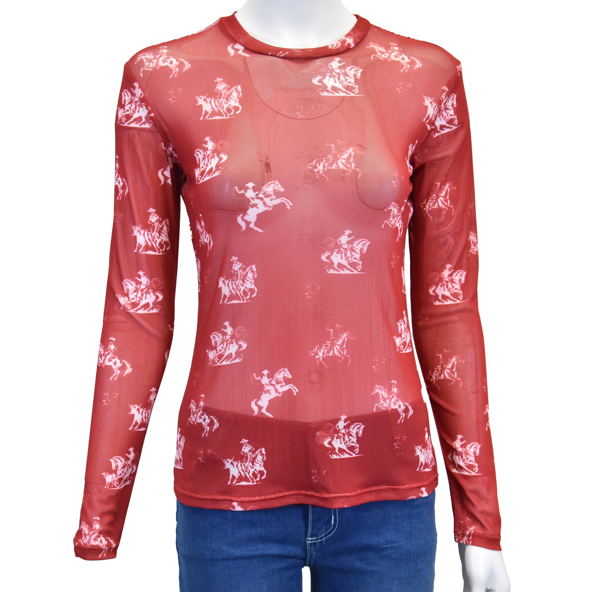 Women's CH "Desert Bronc" Red Long Sleeve Blouse from Cowboy Hardware