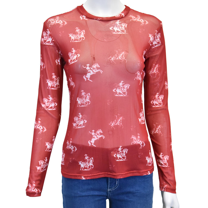 Women's CH "Desert Bronc" Red Long Sleeve Blouse from Cowboy Hardware