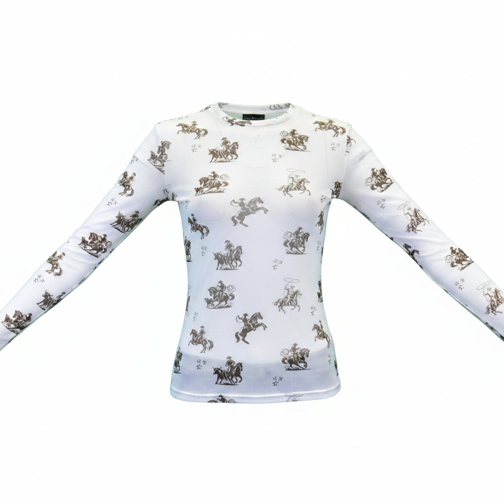 Women's CH "Desert Bronc" White Long Sleeve Blouse from Cowboy Hardware