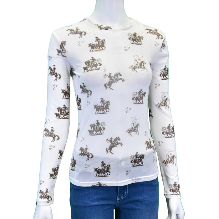 Women's CH "Desert Bronc" White Long Sleeve Blouse from Cowboy Hardware