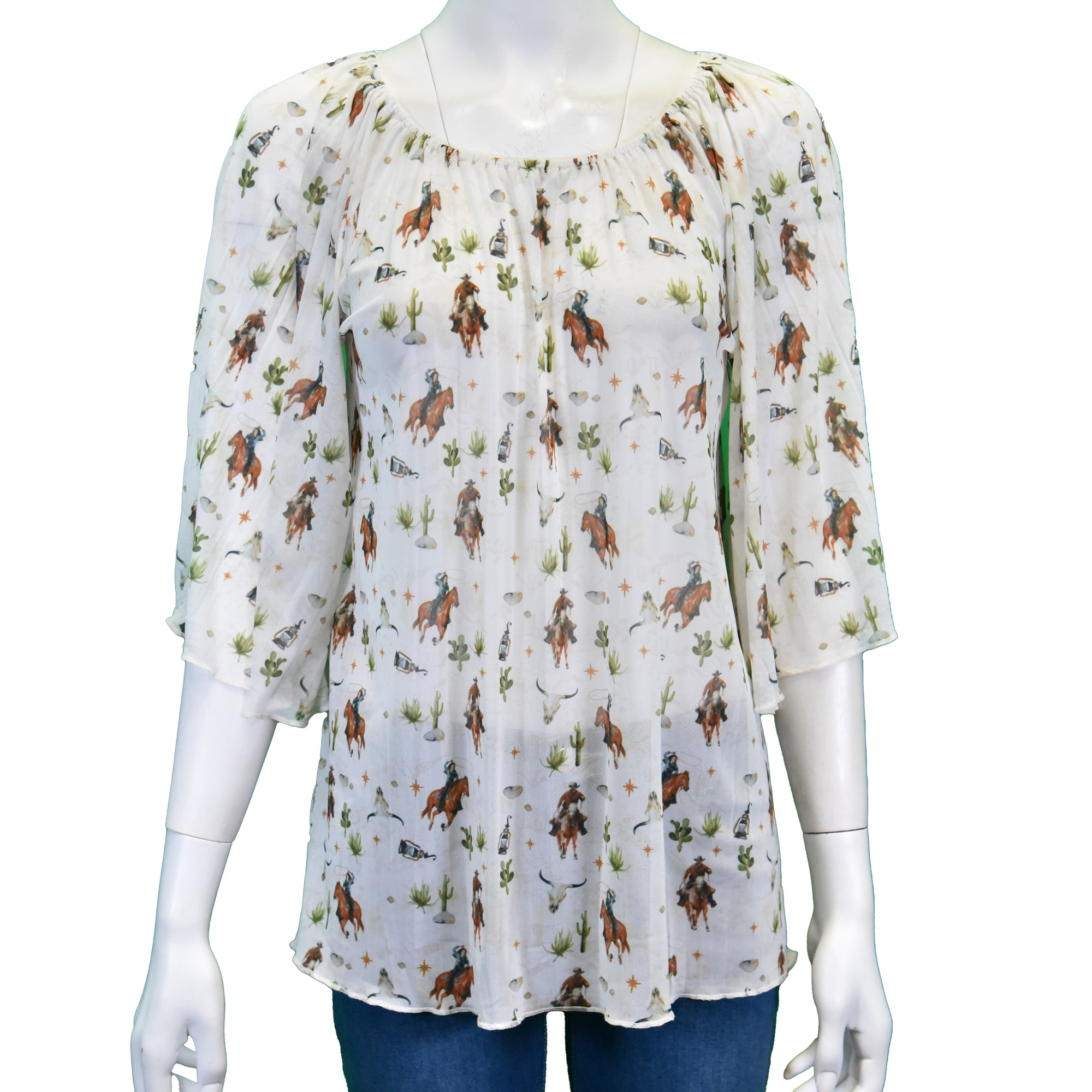 Women's CH "Desert Cowpoke" White 3/4 Sleeve Blouse from Cowboy Hardware