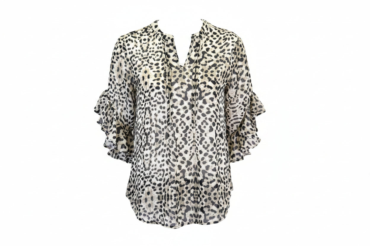 Women's CH "Fancy Leopard" Natural 3/4 Sleeve Blouse from Cowboy Hardware