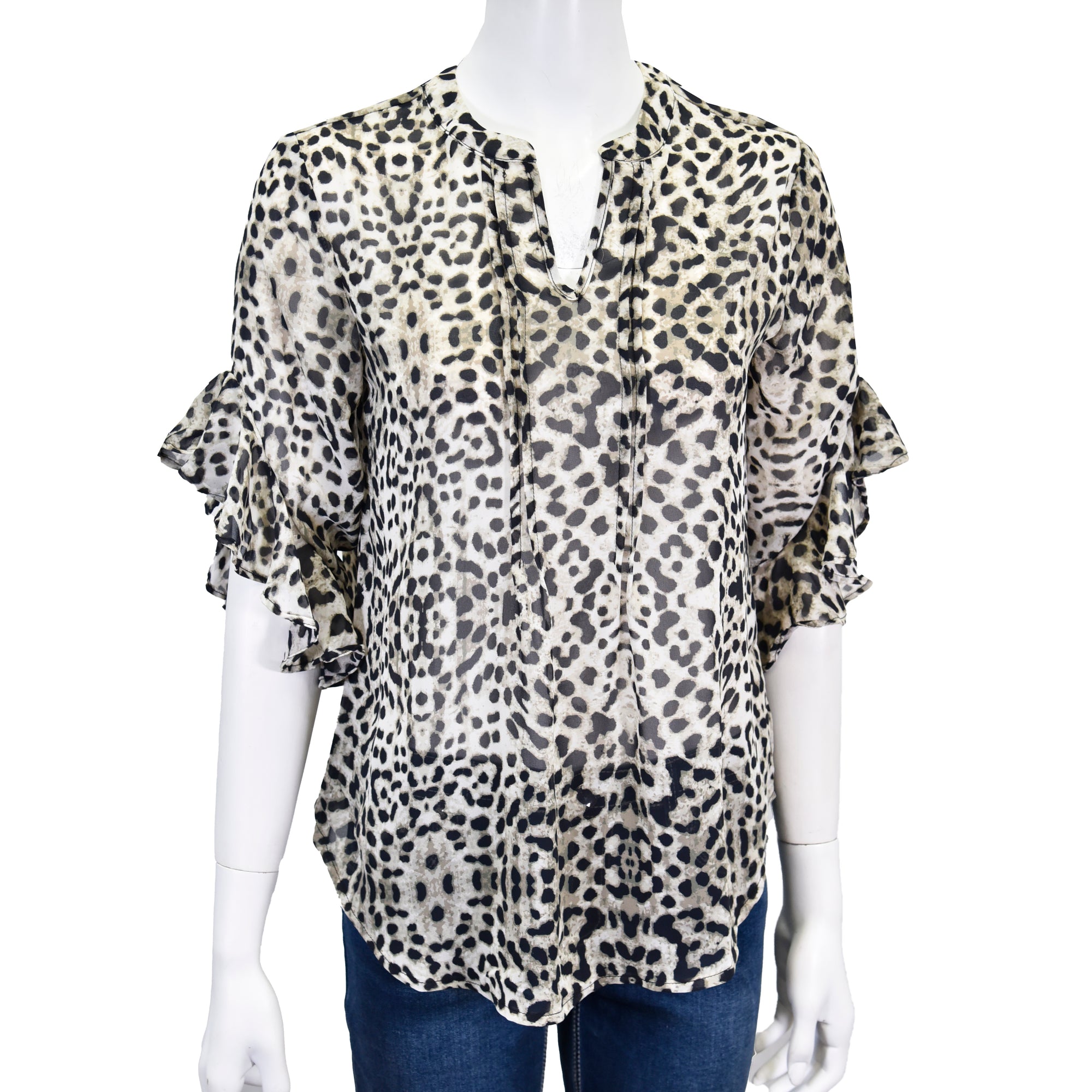 Women's CH "Fancy Leopard" Natural 3/4 Sleeve Blouse from Cowboy Hardware