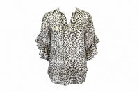 Women's CH "Fancy Leopard" Natural 3/4 Sleeve Blouse from Cowboy Hardware