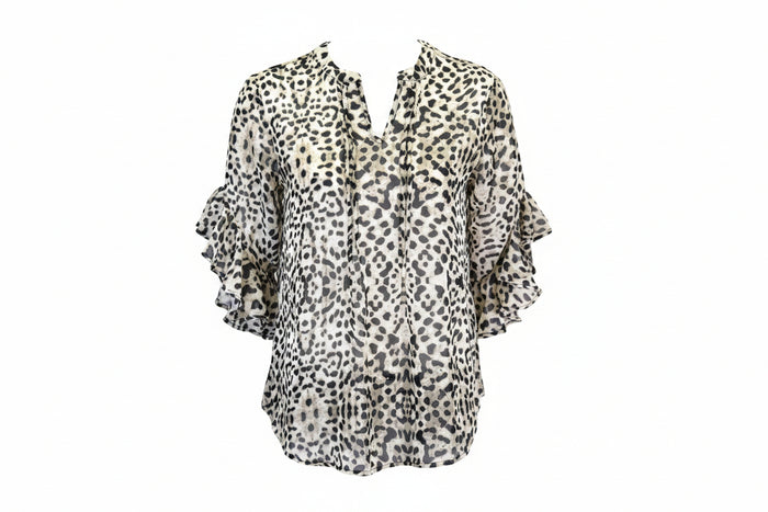 Women's CH "Fancy Leopard" Natural 3/4 Sleeve Blouse from Cowboy Hardware