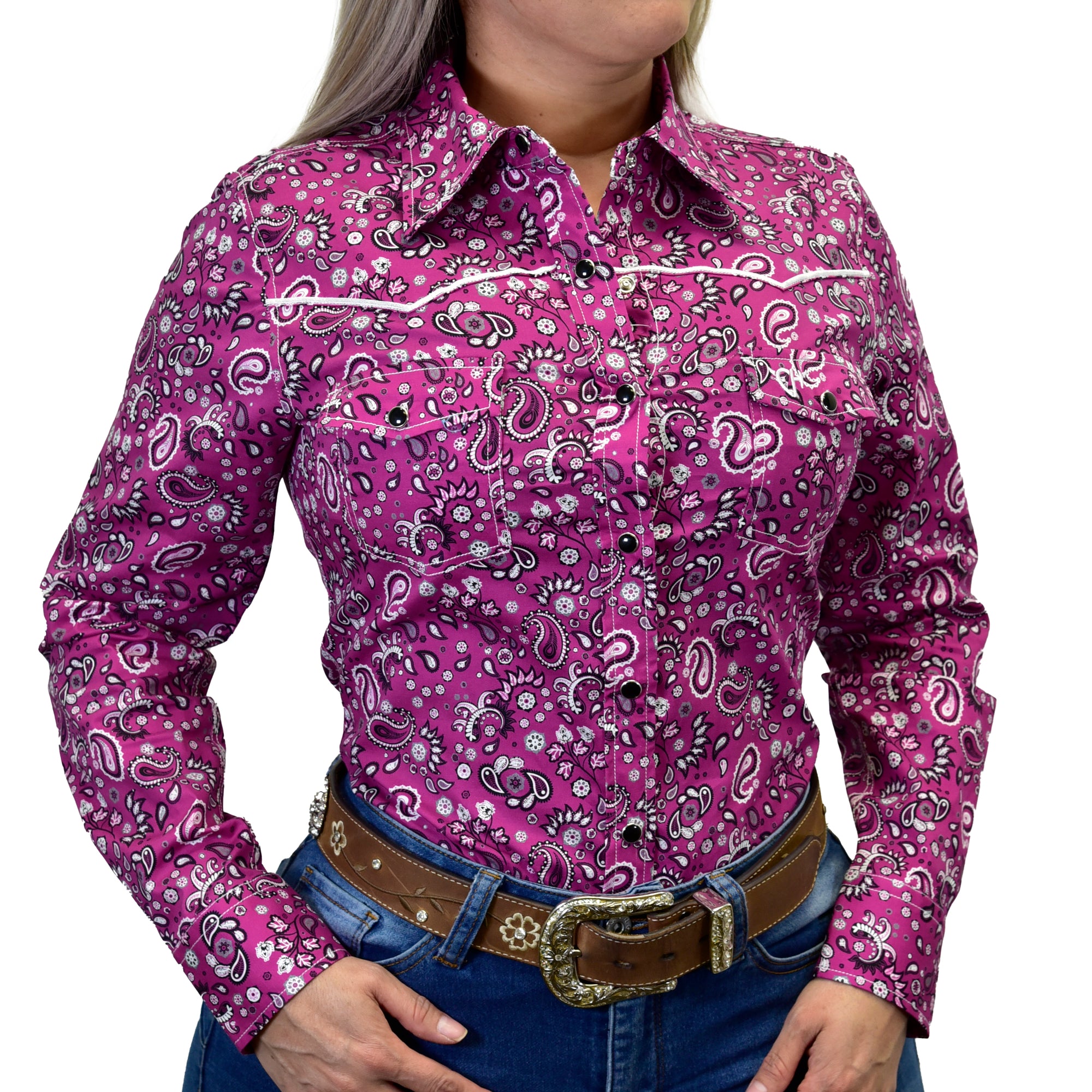 Women's CH "Fun Paisley" Berry Long Sleeve Western Shirt from Cowboy Hardware
