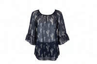 Women's CH "Leopard Chiffon" Black 3/4 Sleeve Blouse from Cowboy Hardware