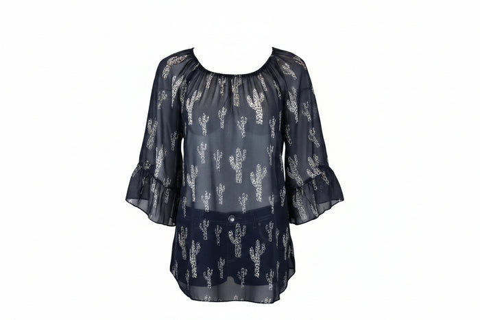 Women's CH "Leopard Chiffon" Black 3/4 Sleeve Blouse from Cowboy Hardware