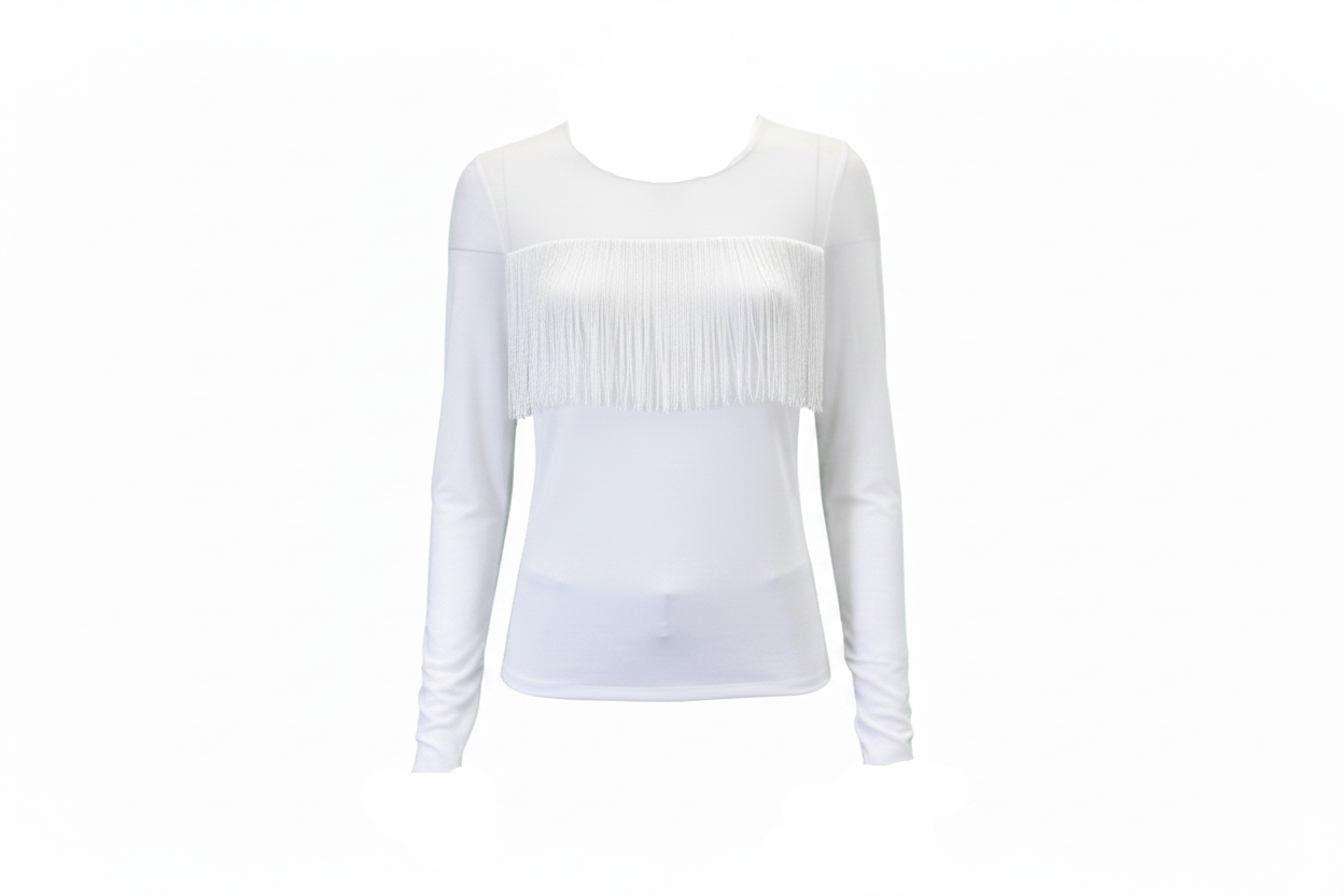 Women's CH "Mesh Yoke Fringe" White Long Sleeve Blouse from Cowboy Hardware