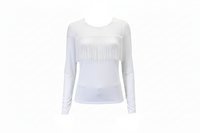 Women's CH "Mesh Yoke Fringe" White Long Sleeve Blouse from Cowboy Hardware