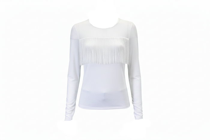 Women's CH "Mesh Yoke Fringe" White Long Sleeve Blouse from Cowboy Hardware