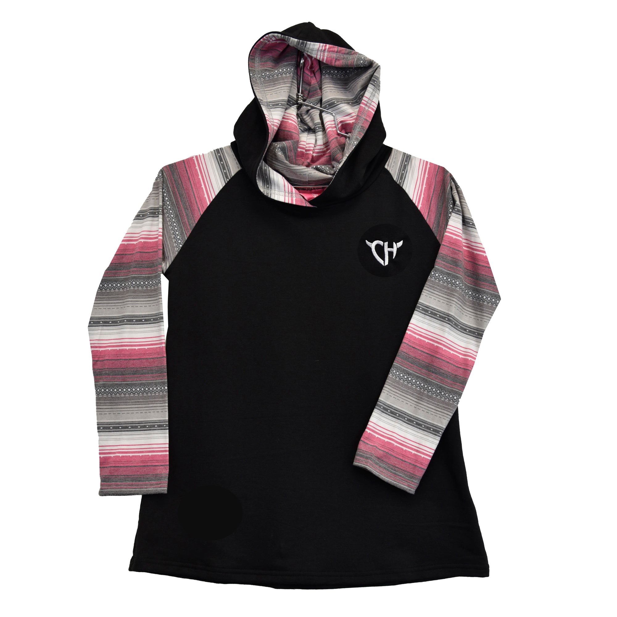 Women's CH "Serape Aztec" Black Long Sleeve Shirt w/Hood from Cowboy Hardware