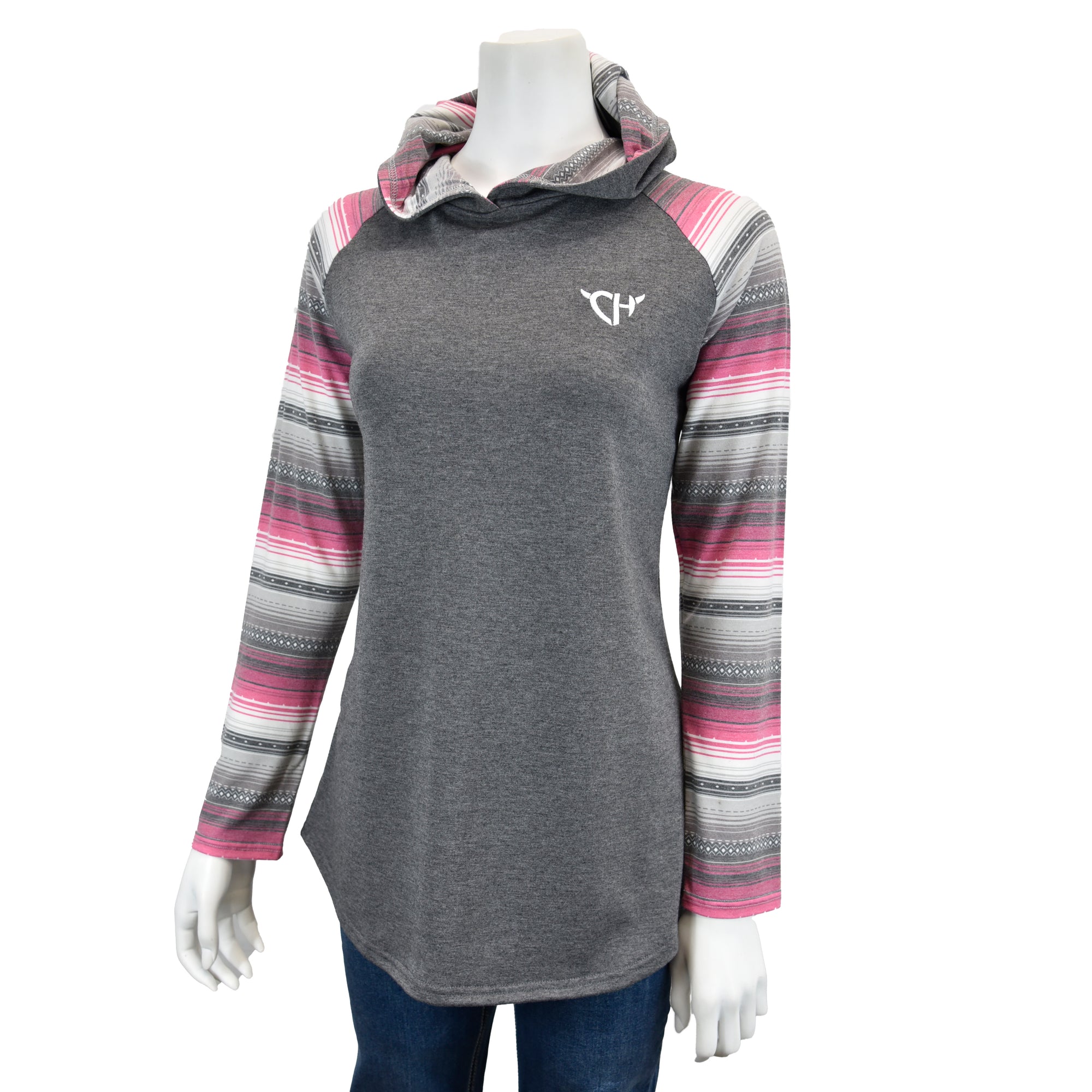 Women's CH "Serape Aztec" Charcoal Long Sleeve Shirt w/Hood from Cowboy Hardware