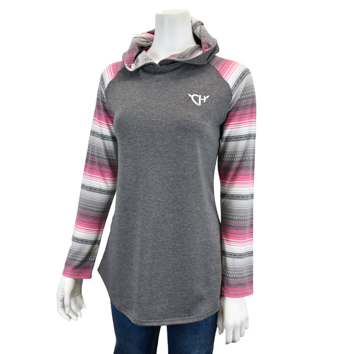 Women's CH "Serape Aztec" Charcoal Long Sleeve Shirt w/Hood from Cowboy Hardware