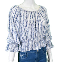 Women's CH "Striped Floral" White 3/4 Sleeve Blouse from Cowboy Hardware