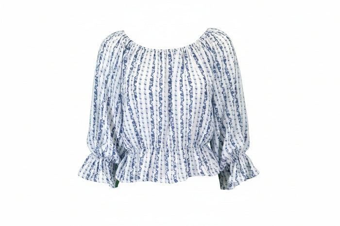 Women's CH "Striped Floral" White 3/4 Sleeve Blouse from Cowboy Hardware