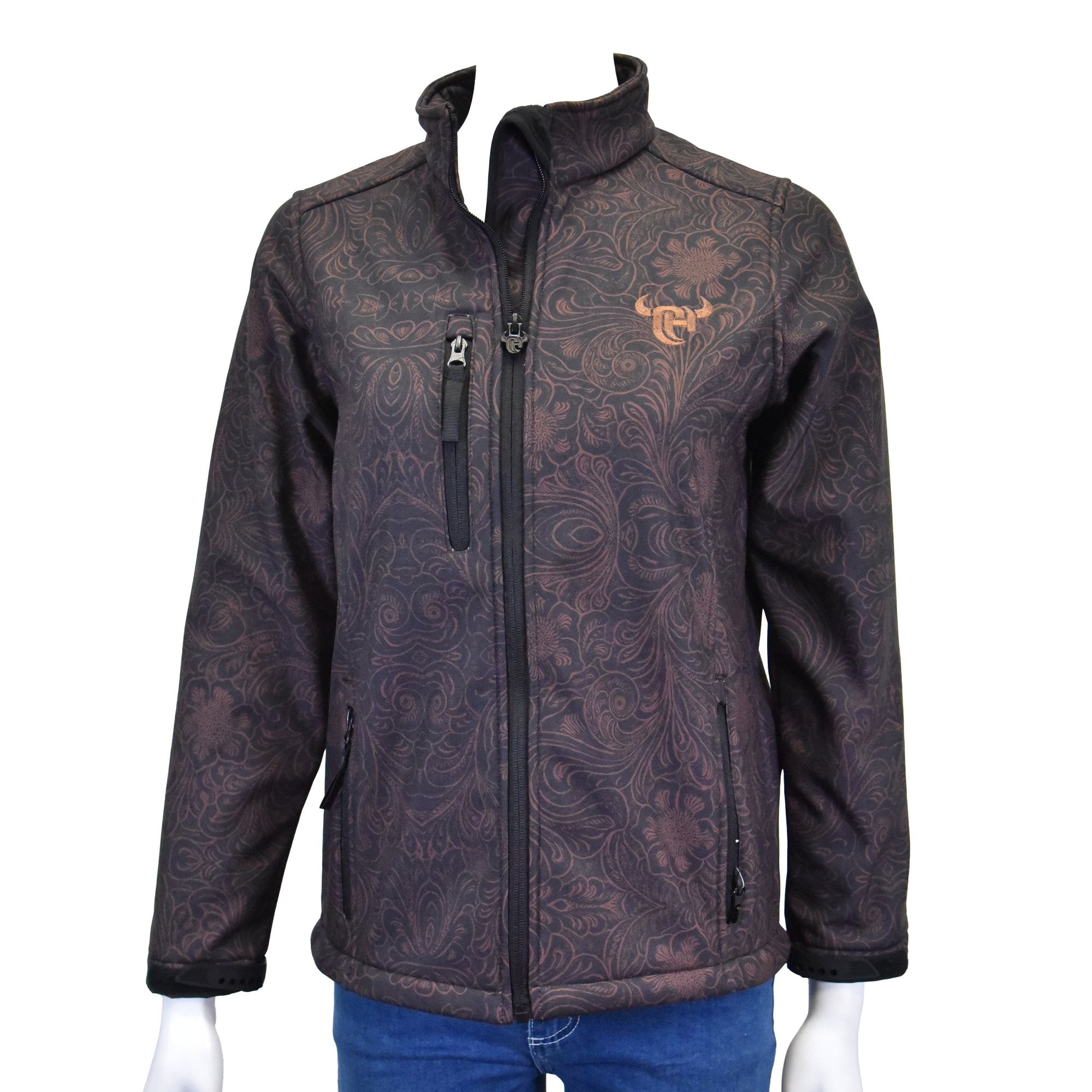Women's CH "Tooled Floral" Chocolate Poly Shell Jacket from Cowboy Hardware