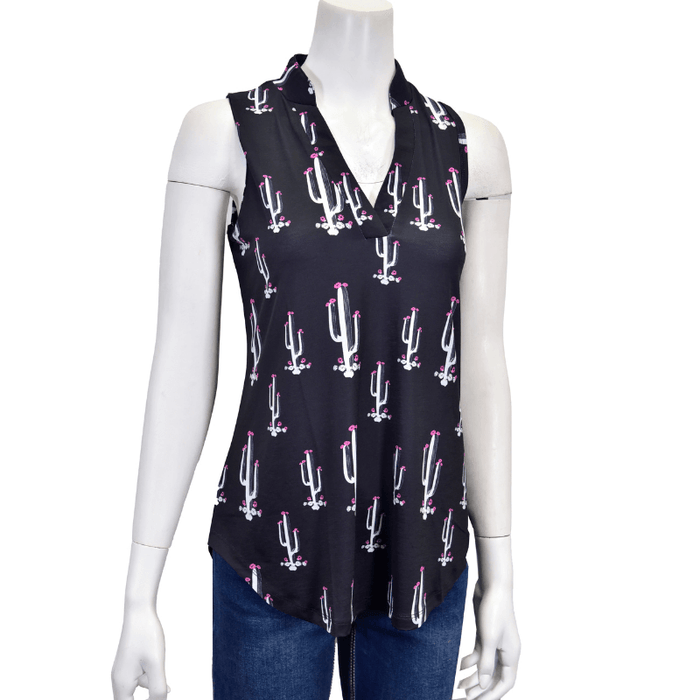 Women's Cowgirl Black & White All Over Saguaro Hi Lo Tank from Cowboy Hardware
