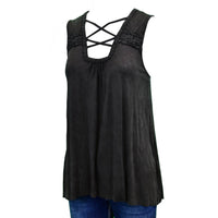 Women's Cowgirl Hardware Black Criss Cross Hi-Lo Tank w/Lace from Cowboy Hardware