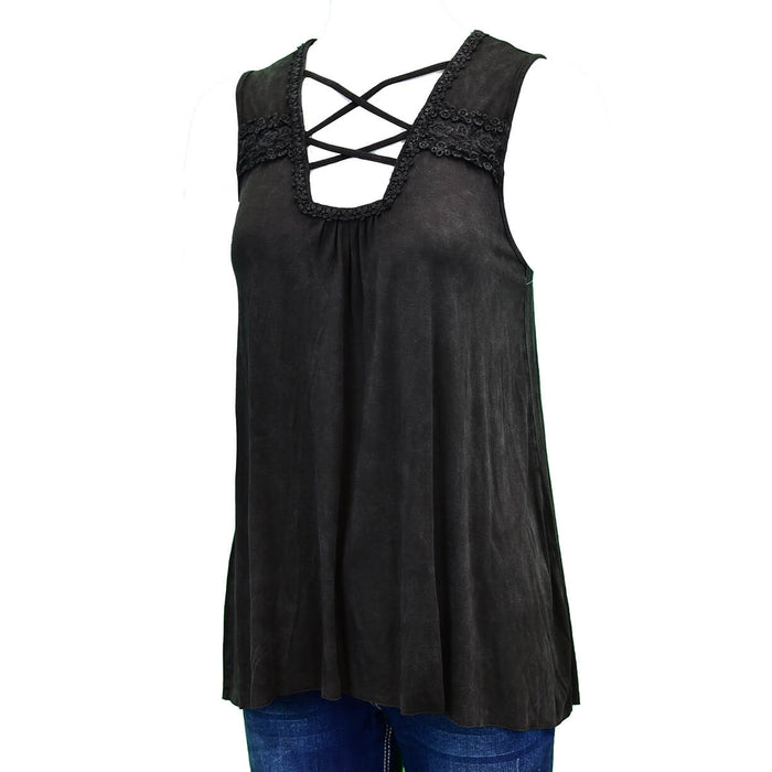 Women's Cowgirl Hardware Black Criss Cross Hi-Lo Tank w/Lace from Cowboy Hardware