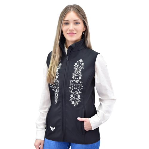 Women's Cowgirl Hardware Black "Skull & Roses" Poly Shell Vest from Cowboy Hardware