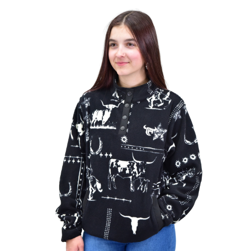 Women's Cowgirl Hardware Black "Western Liberty" Polar Fleece Cadet from Cowboy Hardware