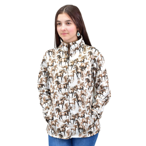 Women's Cowgirl Hardware Brown "Horse Herd" Full Zip Cadet from Cowboy Hardware
