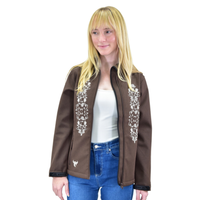 Women's Cowgirl Hardware Dark Brown "Skull & Roses" Poly Shell Jacket from Cowboy Hardware