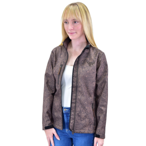 Women's-Cowgirl-Hardware-Dark-Brown-"Tooled-Floral"-Poly-Shell-Jacket-Cowboy-Hardware	Women's Cowgirl Hardware Dark Brown "Tooled Floral" Poly Shell Jacket from Cowboy Hardware