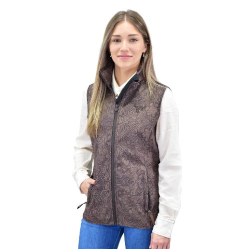 Women's Cowgirl Hardware Dark Brown "Tooled Floral" Poly Shell Vest from Cowboy Hardware
