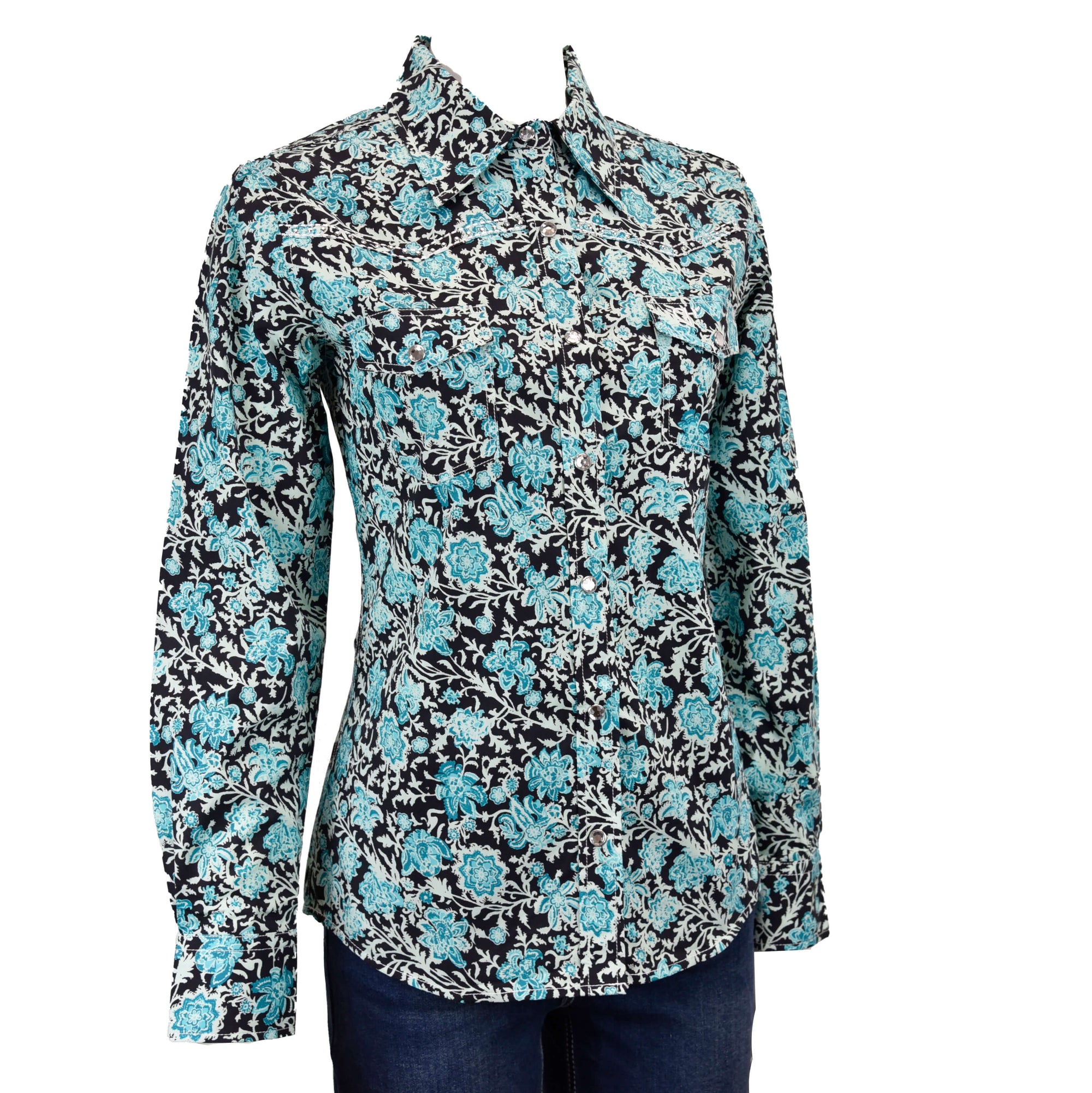 Women's Cowgirl Hardware Floral Turquiose Long Sleeve Western Shirt from Cowboy Hardware