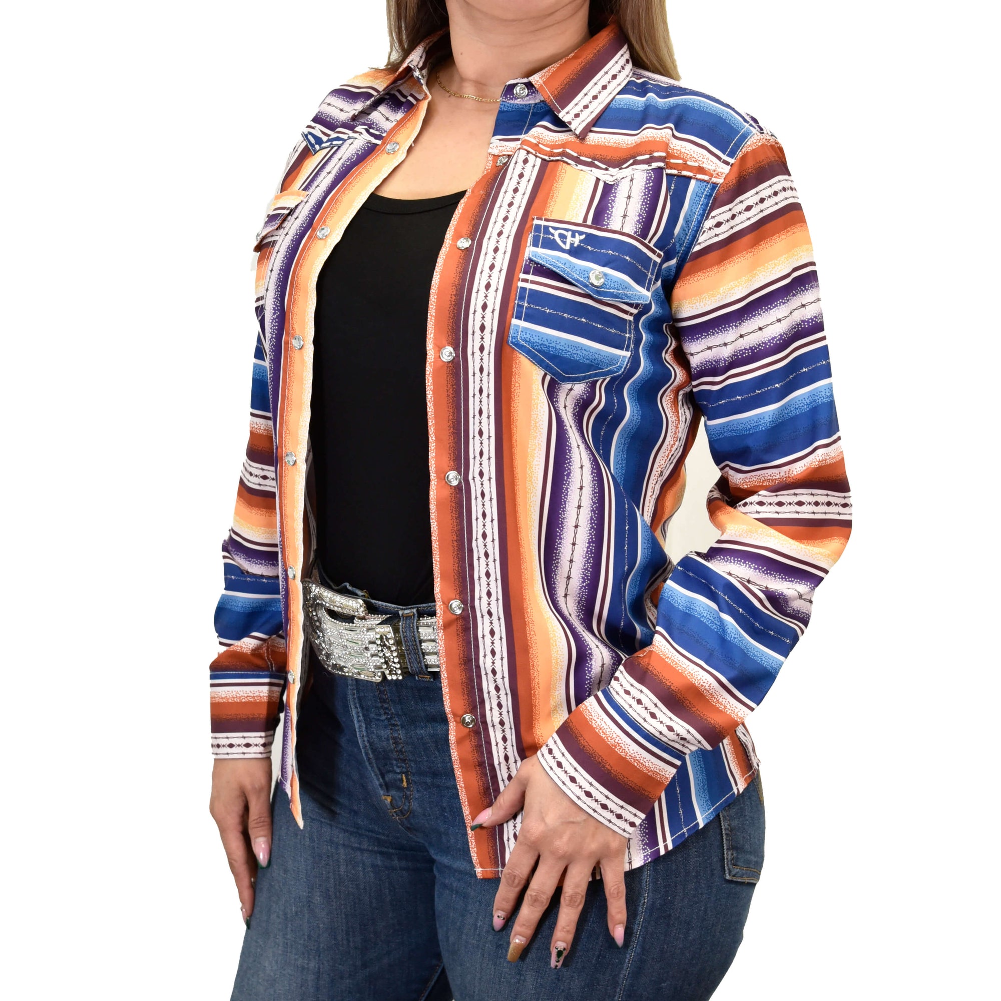 Women's Cowgirl Hardware Orange Chevron Serape Long Sleeve Western Shirt from Cowboy Hardware