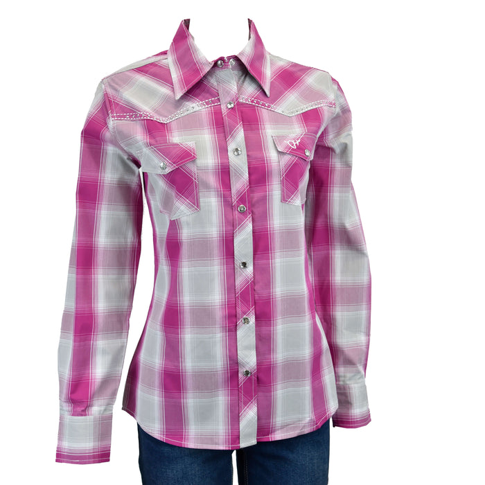Women's Cowgirl Hardware Pink Hombre Long Sleeve Plaid Western Shirt from Cowboy Hardware