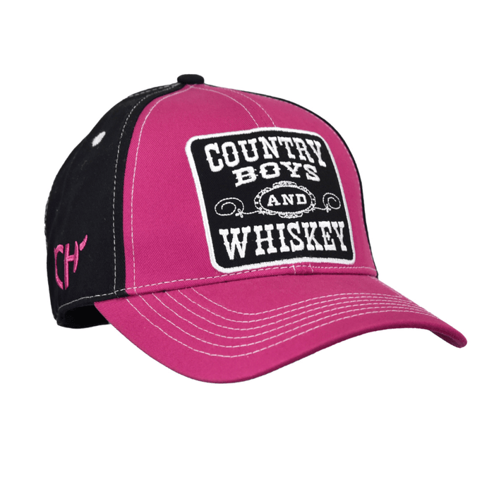 Women's Cowgirl Hardware Pink & Black Country Boys and Whiskey Snapback Cap from Cowboy Hardware
