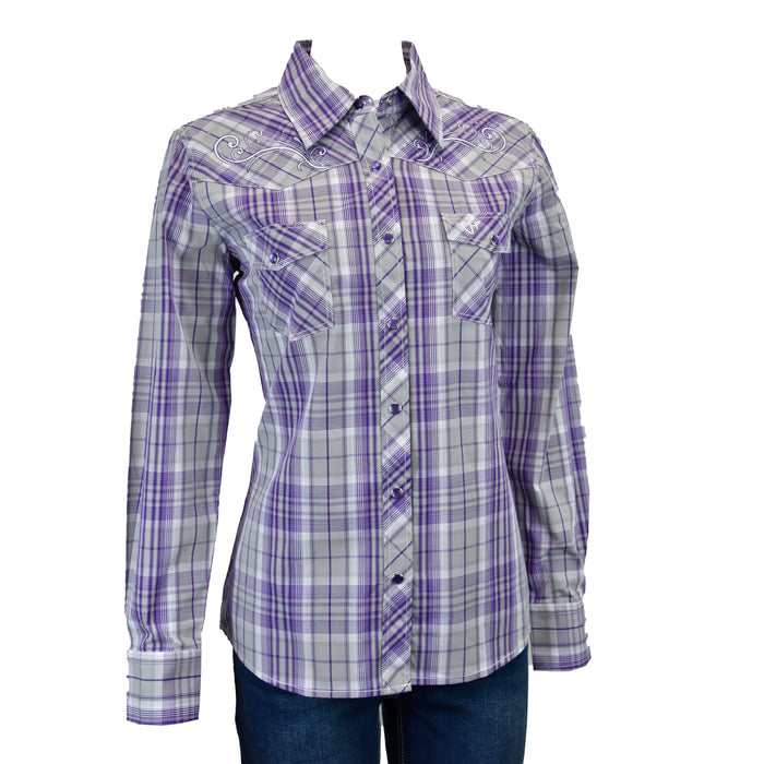 Women's Cowgirl Hardware Purple-White Long Sleeve Plaid Western Shirt from Cowboy Hardware