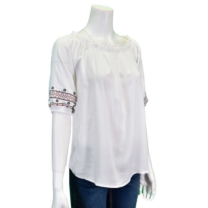 Women's Cowgirl Hardware SW Sleeve Wrap Embroidered Short Sleeve White Blouse from Cowboy Hardware