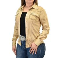 Women's Cowgirl Hardware Tan Faux Suede Long Sleeve Western Shirt from Cowboy Hardware