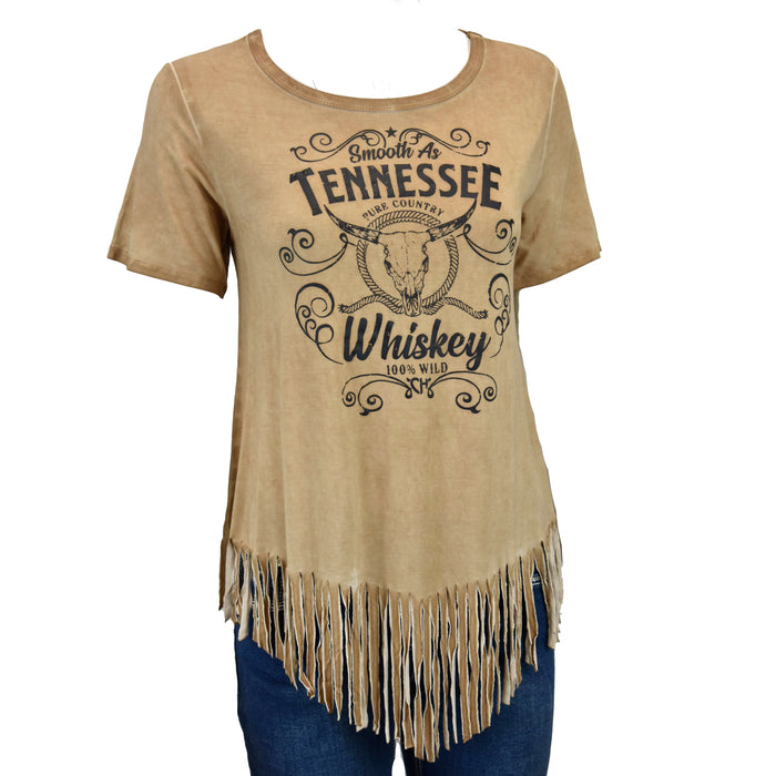 Women's Cowgirl Hardware Tennessee Whiskey Fringe Short Sleeve Tan Tee from Cowboy Hardware