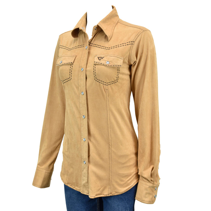 Women's Cowgirl Hardware Western Light Brown Faux Tan Long Sleeve Western Shirt from Cowboy Hardware